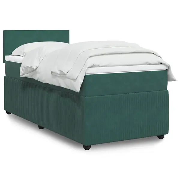 Gossi pat box spring cu saltea, verde inchis, 90x190 cm, catifea