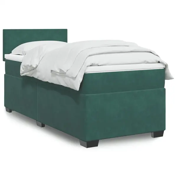 Gossi pat box spring cu saltea, verde inchis, 90x190 cm, catifea