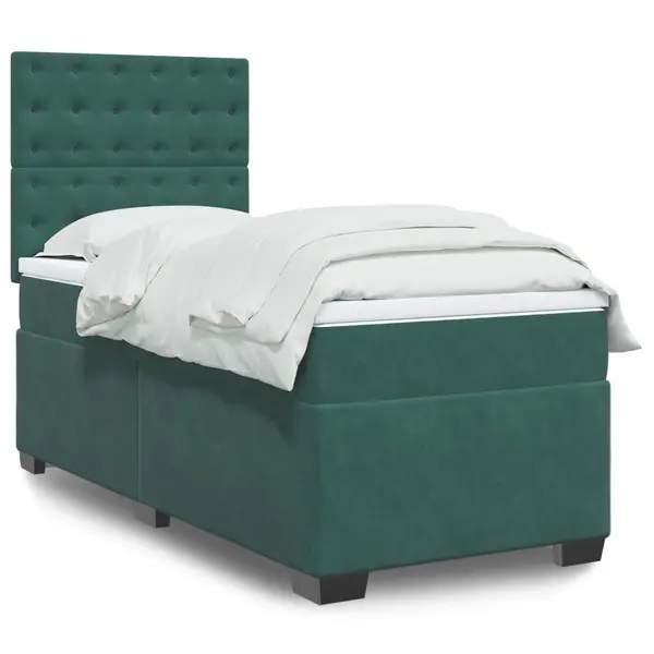 Gossi pat box spring cu saltea, verde inchis, 90x190 cm, catifea