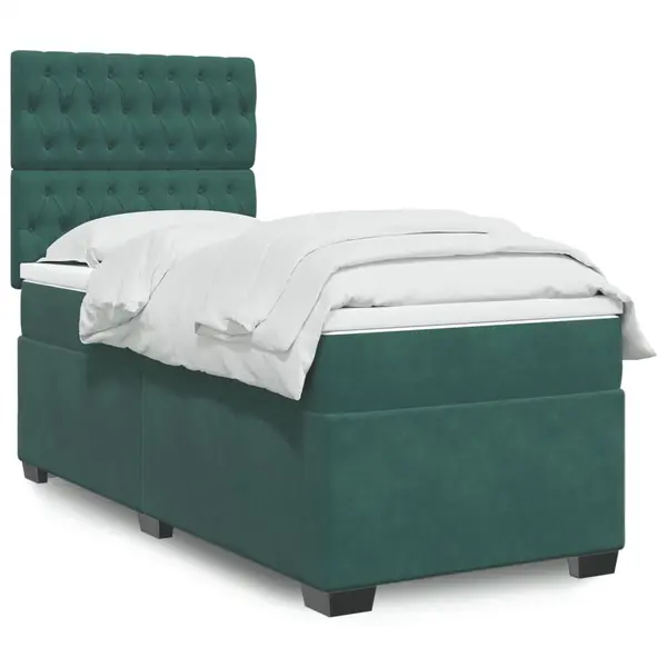 Gossi pat box spring cu saltea, verde inchis, 90x200 cm, catifea
