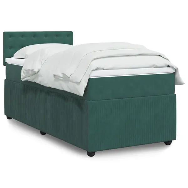 Gossi pat box spring cu saltea, verde inchis, 90x200 cm, catifea