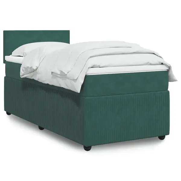 Gossi pat box spring cu saltea, verde inchis, 90x200 cm, catifea