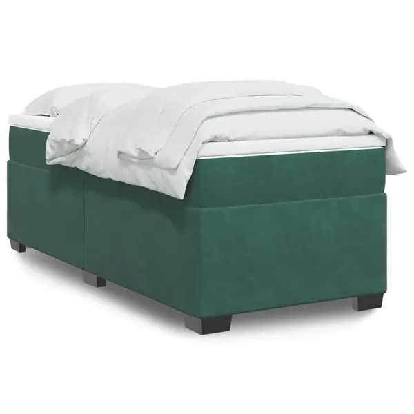 Gossi pat box spring cu saltea, verde inchis, 90x200 cm, catifea