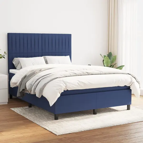 Gossi pat continental cu saltea, albastru, 140x200cm, material textil