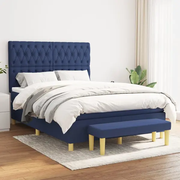 Gossi pat continental cu saltea, albastru, 140x200cm, material textil