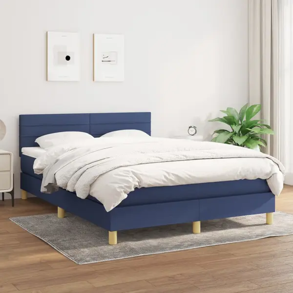 Gossi pat continental cu saltea, albastru, 140x200cm, material textil