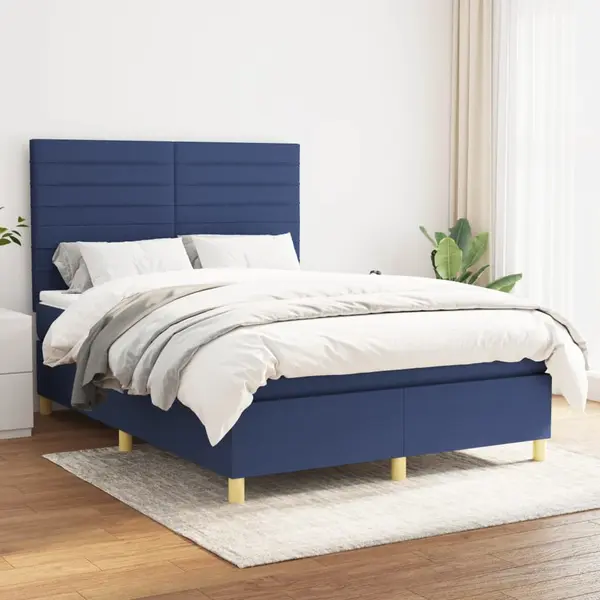 Gossi pat continental cu saltea, albastru, 140x200cm, material textil