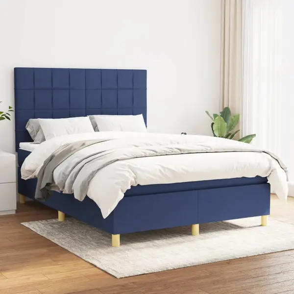 Gossi pat continental cu saltea, albastru, 140x200cm, material textil