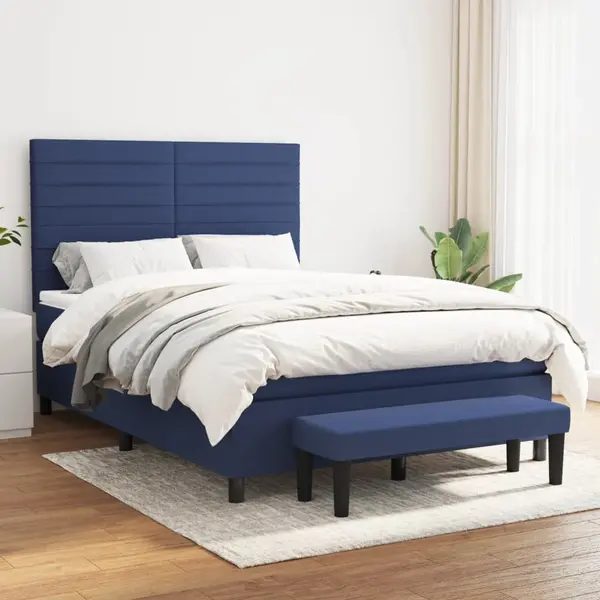 Gossi pat continental cu saltea, albastru, 140x200cm, material textil