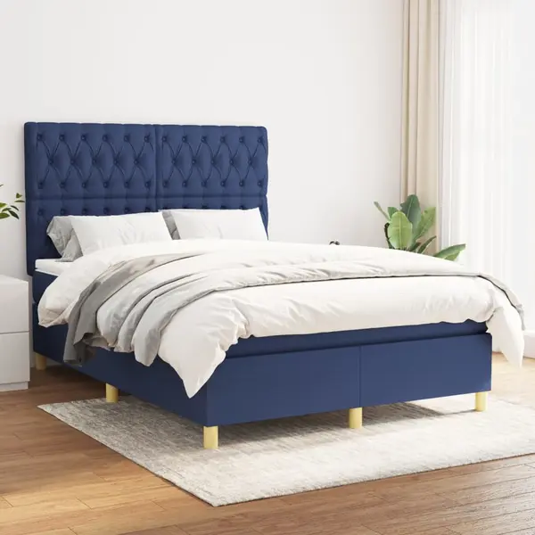 Gossi pat continental cu saltea, albastru, 140x200cm, material textil