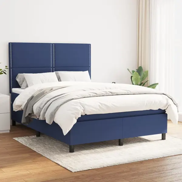 Gossi pat continental cu saltea, albastru, 140x200cm, material textil