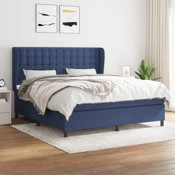 Gossi pat continental cu saltea, albastru, 160x200cm, material textil