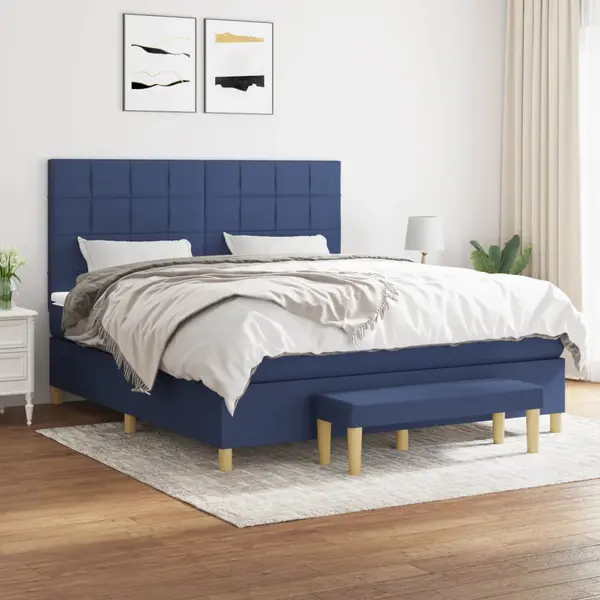 Gossi pat continental cu saltea, albastru, 160x200cm, material textil