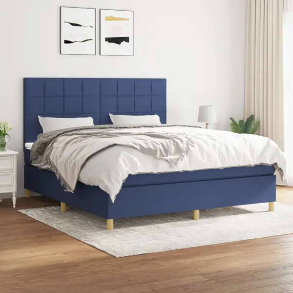 Gossi pat continental cu saltea, albastru, 160x200cm, material textil