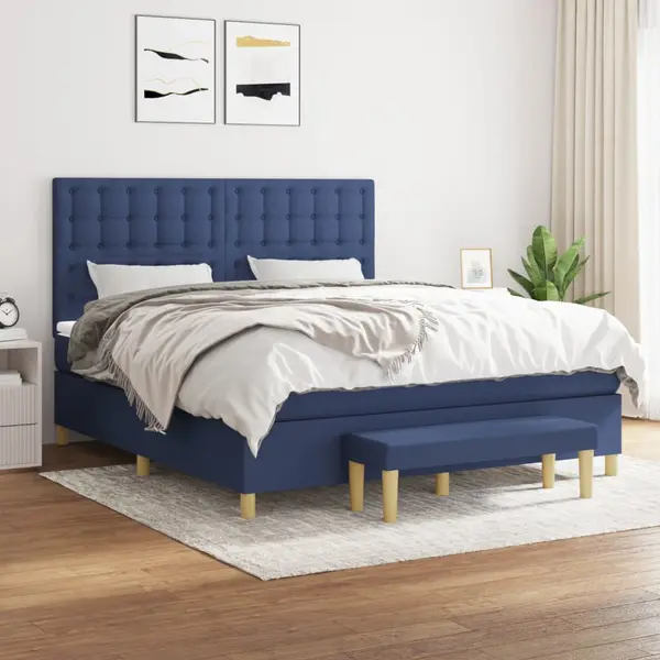 Gossi pat continental cu saltea, albastru, 160x200cm, material textil