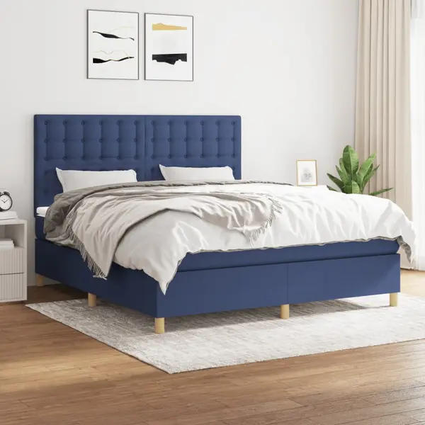 Gossi pat continental cu saltea, albastru, 160x200cm, material textil