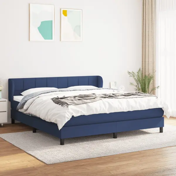 Gossi pat continental cu saltea, albastru, 160x200cm, material textil