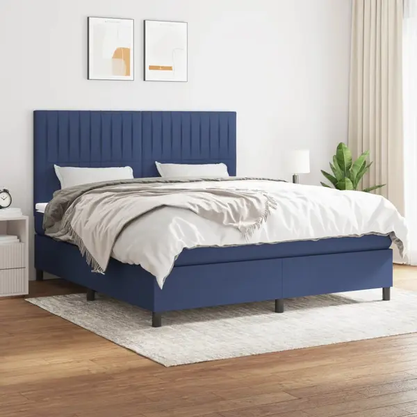 Gossi pat continental cu saltea, albastru, 160x200cm, material textil