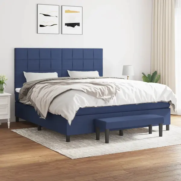 Gossi pat continental cu saltea, albastru, 160x200cm, material textil