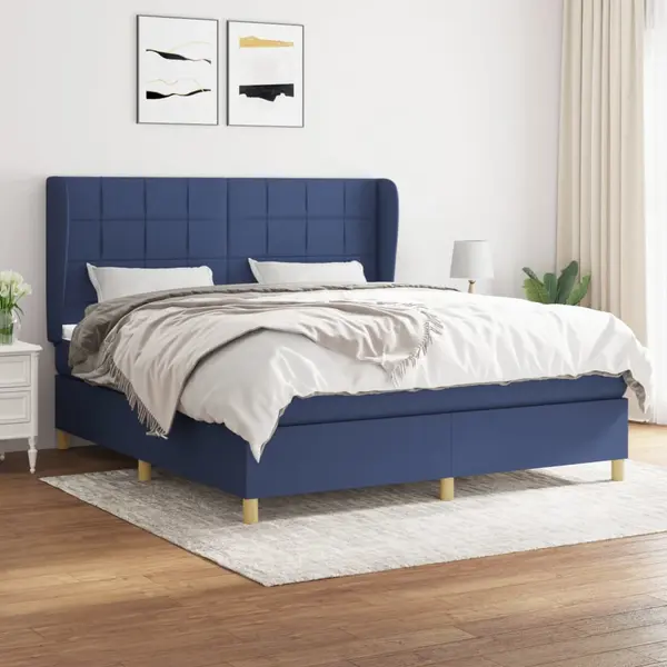 Gossi pat continental cu saltea, albastru, 160x200cm, material textil