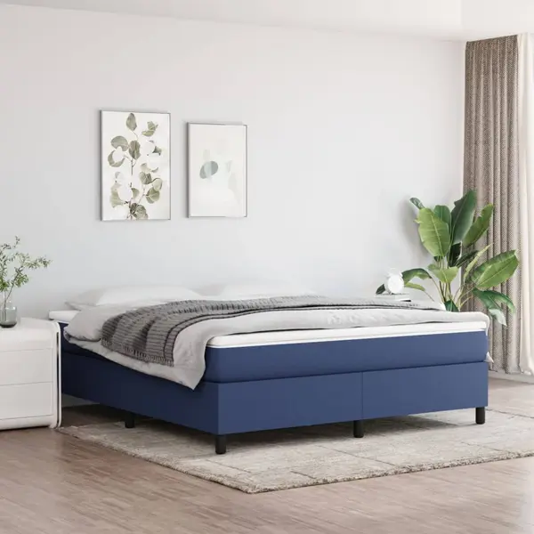 Gossi pat continental cu saltea, albastru, 160x200cm, material textil