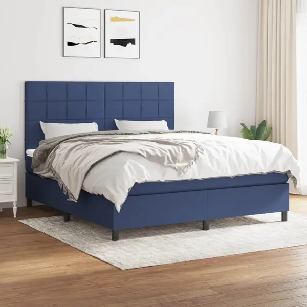 Gossi pat continental cu saltea, albastru, 160x200cm, material textil