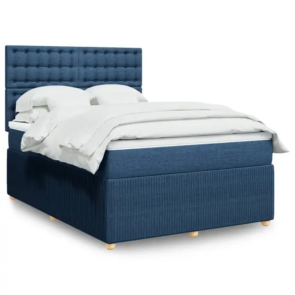 Gossi pat continental cu saltea, albastru, 160x200cm, material textil
