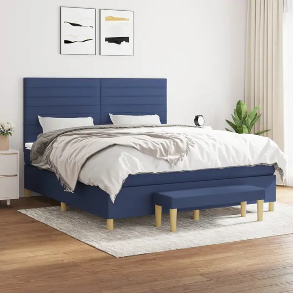 Gossi pat continental cu saltea, albastru, 160x200cm, material textil