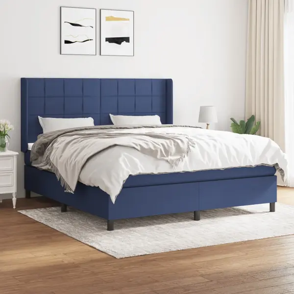 Gossi pat continental cu saltea, albastru, 160x200cm, material textil
