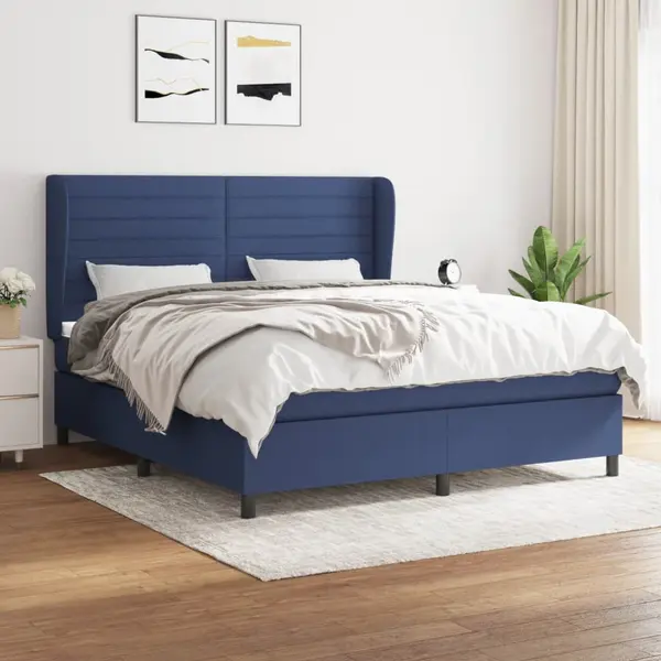 Gossi pat continental cu saltea, albastru, 160x200cm, material textil