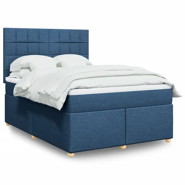 Gossi pat continental cu saltea, albastru, 160x200cm, material textil