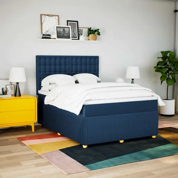 Gossi pat continental cu saltea, albastru, 160x200cm, material textil
