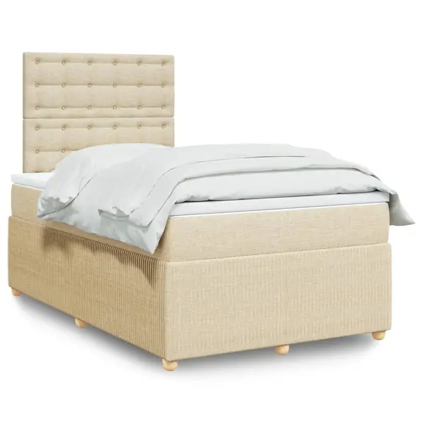 Gossi pat continental cu saltea, crem, 120x190 cm, textil