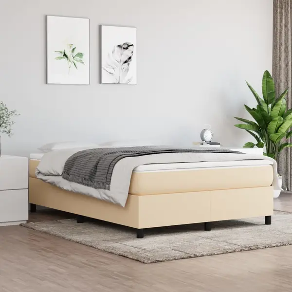 Gossi pat continental cu saltea, crem, 140x200 cm, material textil