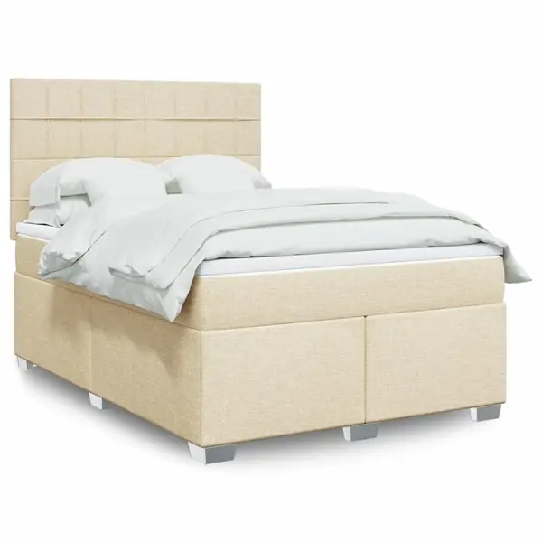 Gossi pat continental cu saltea, crem, 140x200 cm, material textil