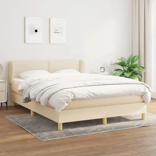 Gossi pat continental cu saltea, crem, 140x200 cm, material textil