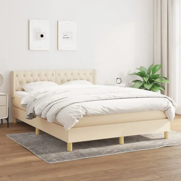 Gossi pat continental cu saltea, crem, 140x200 cm, material textil