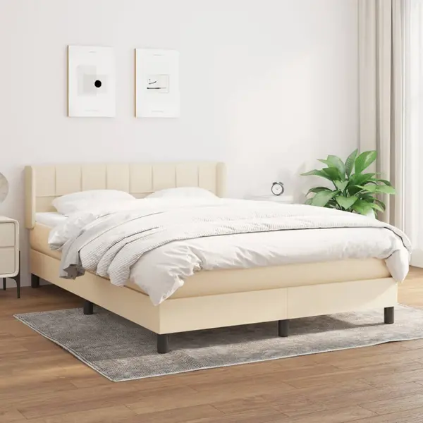 Gossi pat continental cu saltea, crem, 140x200 cm, material textil