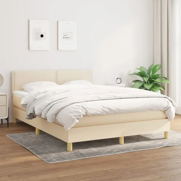 Gossi pat continental cu saltea, crem, 140x200 cm, material textil