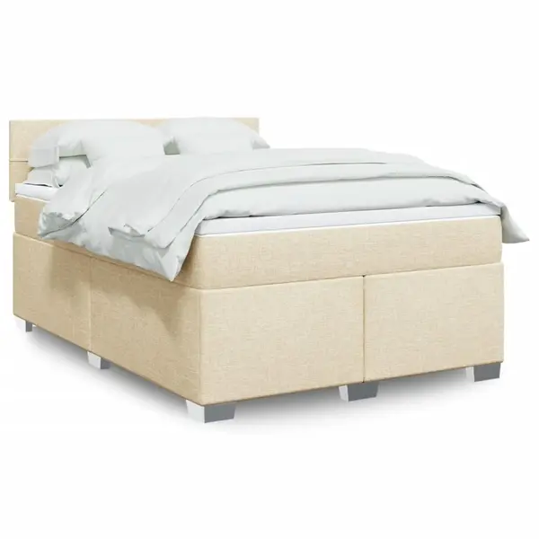 Gossi pat continental cu saltea, crem, 140x200 cm, material textil