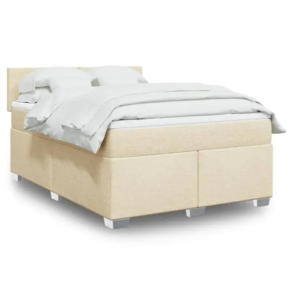 Gossi pat continental cu saltea, crem, 140x200 cm, material textil