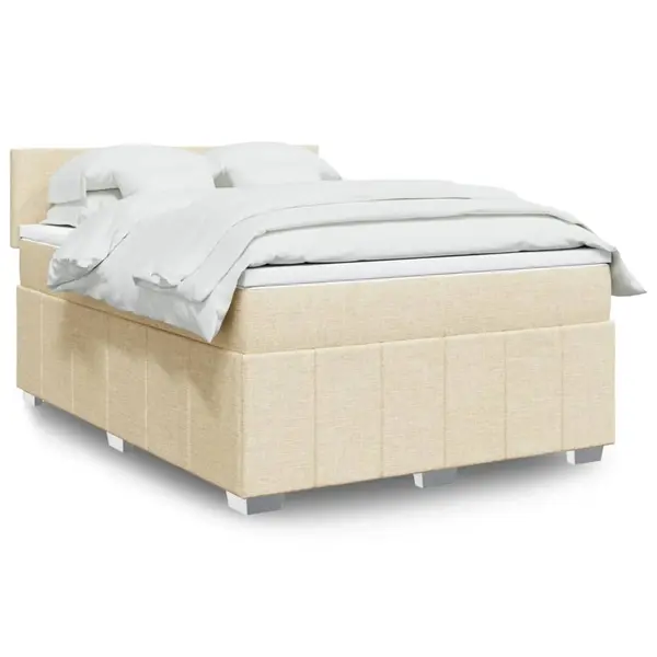 Gossi pat continental cu saltea, crem, 140x200 cm, material textil