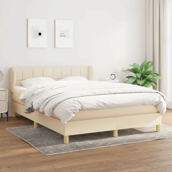 Gossi pat continental cu saltea, crem, 140x200 cm, material textil