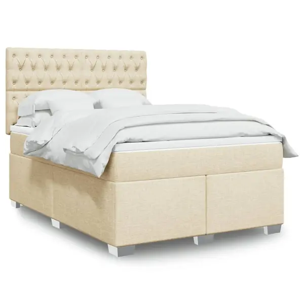 Gossi pat continental cu saltea, crem, 140x200 cm, material textil