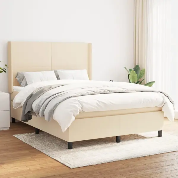 Gossi pat continental cu saltea, crem, 140x200 cm, material textil