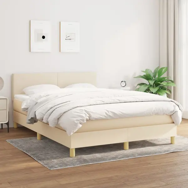 Gossi pat continental cu saltea, crem, 140x200 cm, material textil