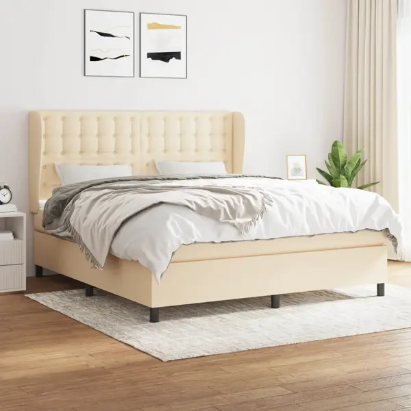 Gossi pat continental cu saltea, crem, 180x200 cm, textil