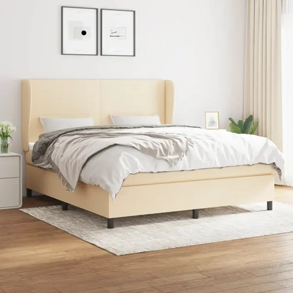 Gossi pat continental cu saltea, crem, 180x200 cm, textil