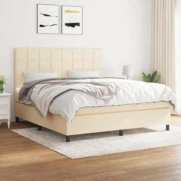 Gossi pat continental cu saltea, crem, 180x200 cm, textil