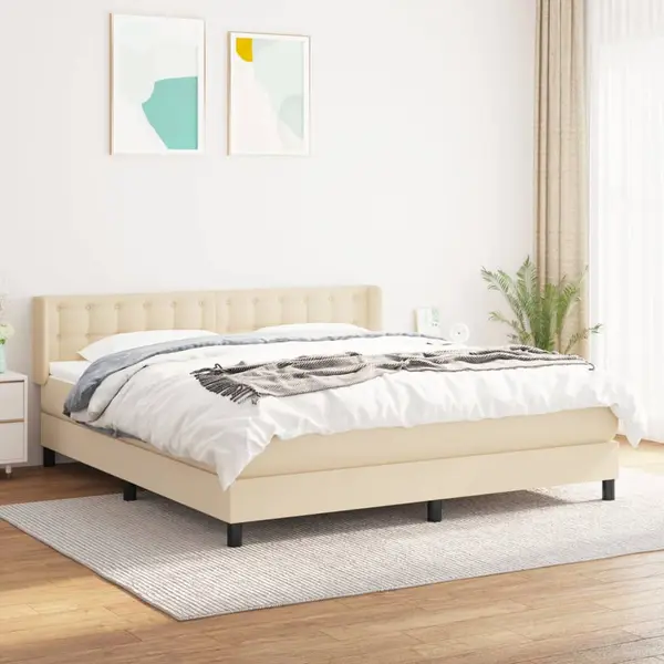Gossi pat continental cu saltea, crem, 180x200 cm, textil